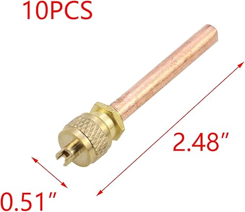 Miniatura 2 de T Tulead Válvula de acceso de latón para aire acondicionado, válvula de servicio, tubo de aguja de carga, 2.48 pulgadas de longitud, paquete de 10