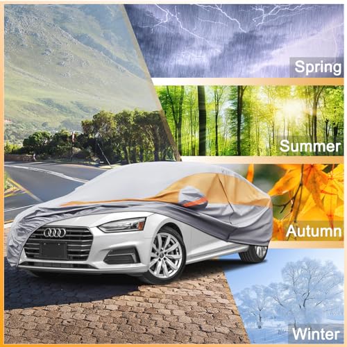 Molebt Multilayers Sedan Car Cover Waterproof All Weather for Automobiles, Heavy Duty Outdoor Full Exterior Covers Zipper Cotton, A5-Fit Malibu Audi A6, Lincoln MKZ, Lexus ES, Cadillac CT5, BMW 5 etc - Image 5