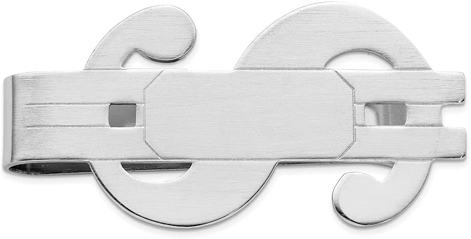 Diamond2Deal Rhodium-Plated Kelly Waters Satin Finish Dollar Sign Money Clip (Length: 27 mm|Width: 50mm)