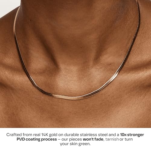 Hey Harper Nassau Necklace - Waterproof & Sweatproof Simple Womens Necklaces for Everyday Wear - Silver, Rose Gold, Gold Necklaces for Women - Stainless Steel Necklace - Herringbone Chain with 14k Golden Color PVD Coating - Necklaces for Women Trendy4