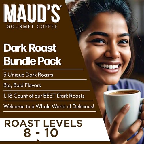 Image of Maud's Dark Roast, French Roast & Espresso Coffee Pods Bundle, 54ct | Dark Roast Coffee in Single Serve Pods - 100% Arabica Coffee, Compatible with Keurig Coffee Makers