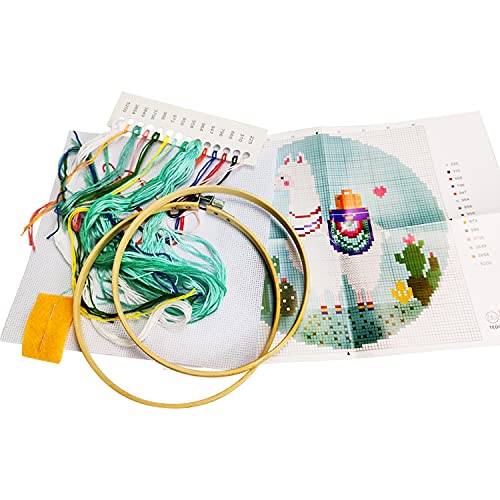 Lonwiner Kit de broderie au point de croix en alpaga avec motif alpaga pour loisirs créatifs, épingle à nourrice, facile à utiliser, mini kit de broderie en alpaga – vue 3