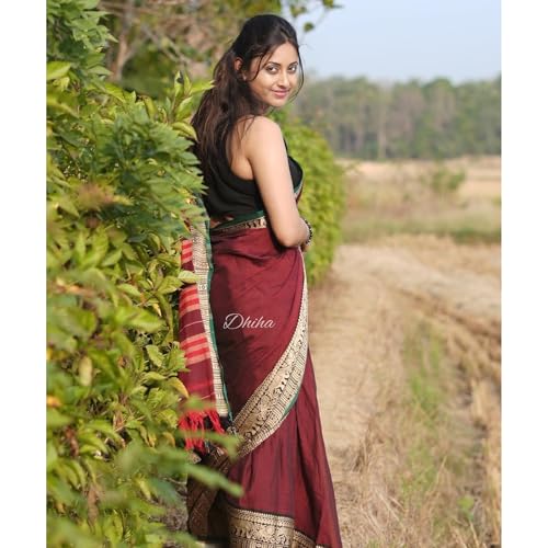 Image of Narayanpet Pure Cotton Avani Border Saree for Women with Running Blouse | Tassels | Traditional Woven Solid Design | Handloom Weave