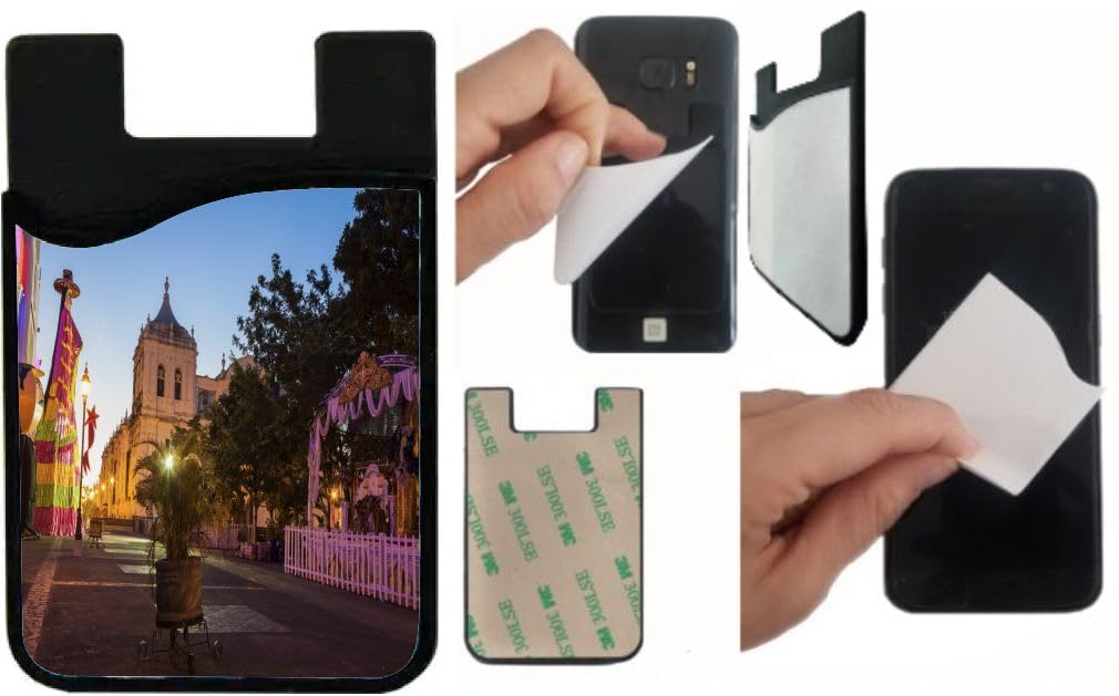 Island Gifting Neoprene Stick-on ID Card Holder for iPhone/Galaxy/Google Android Cases Featuring Image of Our Lady of Grace Cathedral in Leon Nicaragua