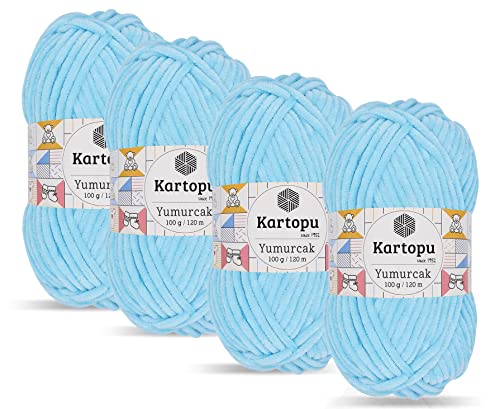 Kartopu Yumurcak,Velvet Knitting Yarns,Amigurumi and Baby Knitting Yarns,(4Balls) Each Skein(Ball) 3.53 Oz (100g) (Baby Blue 516)