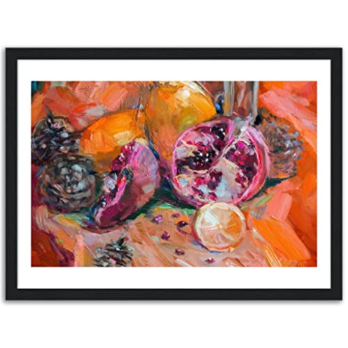 Décoration murale aliments et boissons orange grenade cadre noir affiche cuisine 30x40cm