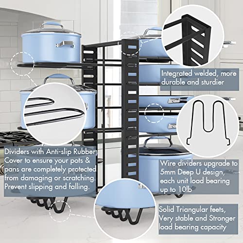 Felibeaco-Adjustable-Pots-and-Pans-Organizer-Rack-for-Cabinet-Metal-Pans-Pots-Lids-Storage-Holder-Rack-with-3-DIY-Methods-for-Kitchen-CounterBlack