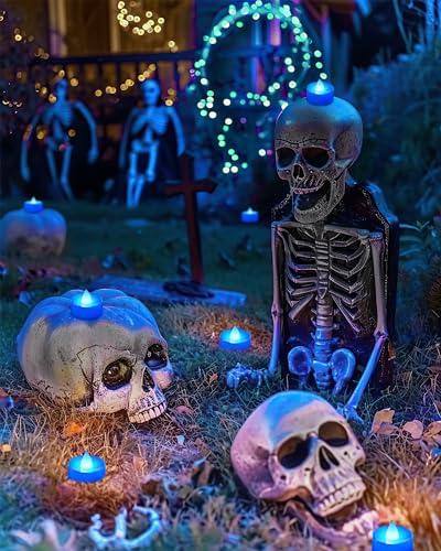 Image of BEICHI Flameless Candles, Battery Operated LED Tealights Votive Flickering for Party Halloween, Christmas, Wedding- 24Pack, Blue Light
