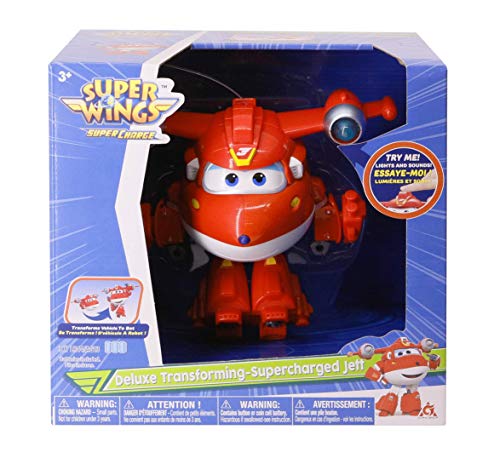 Super Wings 6'' Airplane Toy Action Figure, Deluxe Transforming Supercharged Jett, Super Wings Toys For Kids, Airplane Toys With Light And Sound Effects For Boys & Girls Ages 3 And Up , Red #TOP1