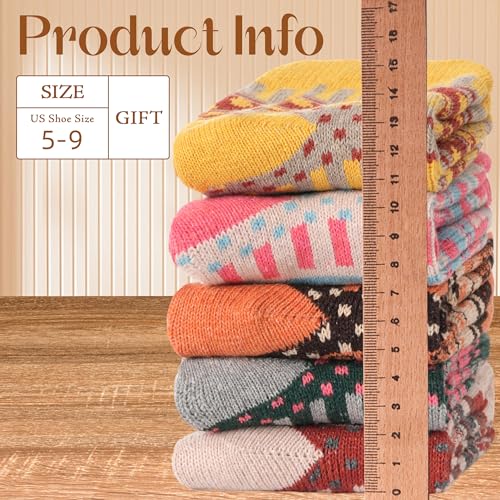 Image of LOCONHA Womens Wool Socks 5 Pairs Winter Warm Sock Thick Knit Cabin Cozy Crew Soft Socks Gifts for Women