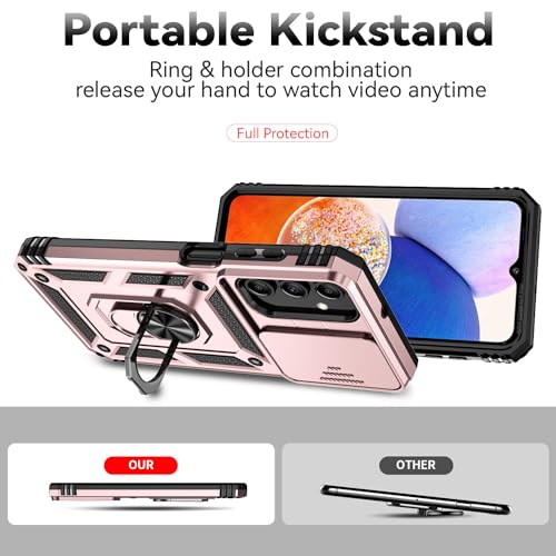 for Samsung Galaxy A15 5G Case with Slide Camera Cover HD Screen Protector [Military Grade 16ft. Drop Tested] Magnetic Ring Holder Kickstand Protective Phone Case for Galaxy A15 5G 2024, Rose Gold - image 6