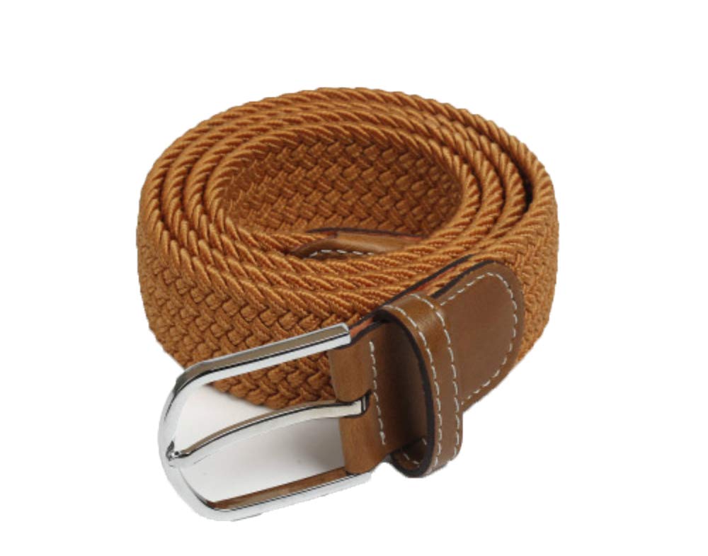 electromax Men Belts, Elastic Braided Stretch Belt with Covered Leather Buckle, for Men's Jeans, Trouser Belts (Brown, S/M)