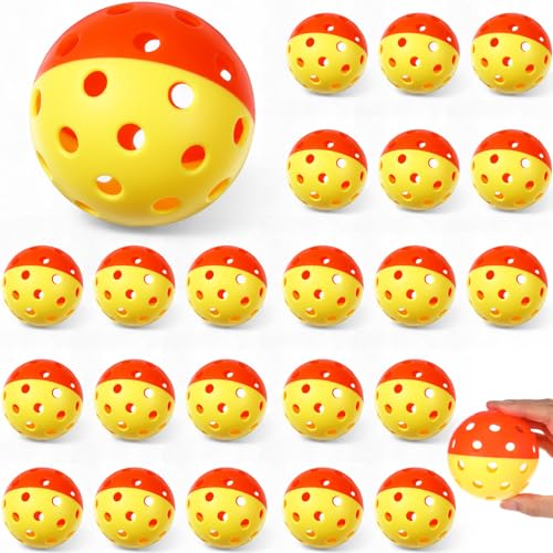 LaRandom 24 Pack Yellow/Orange Plastic Baseball Practice Balls Bulk 40 Holes Two-Tone Lightweight Hollow Softballs for Hitting Batting Training Pitching Indoor Outdoor Use, 2.9 Inches