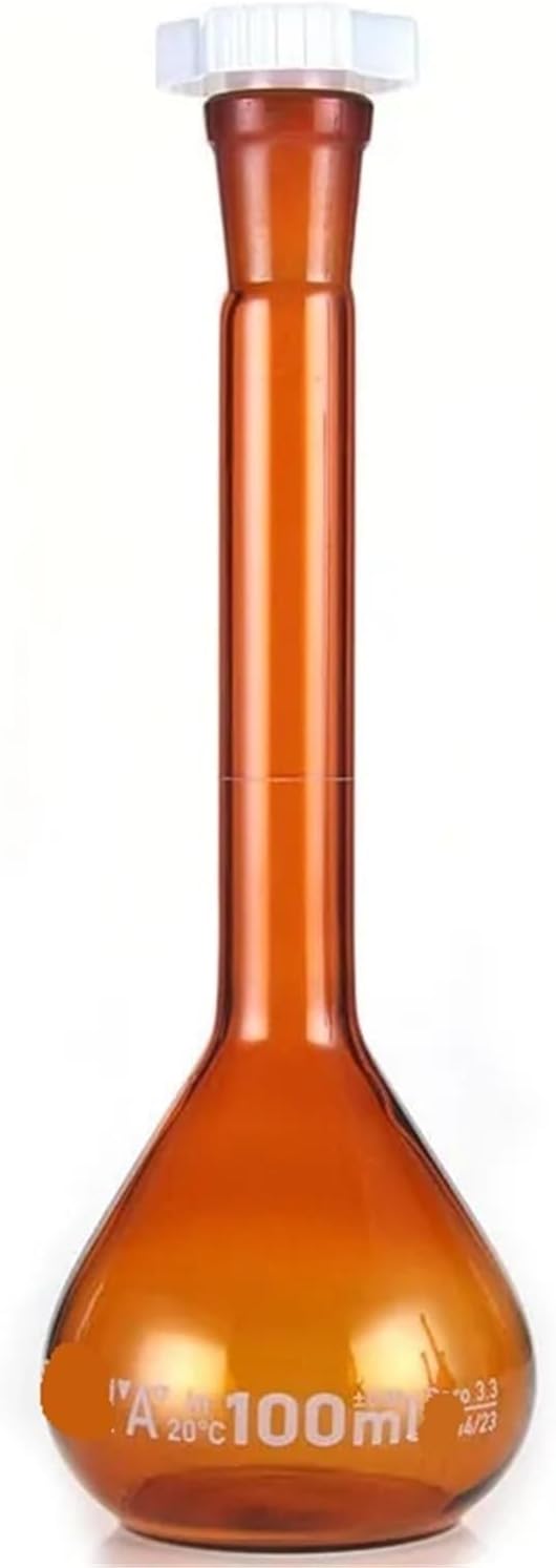 100ml ブラウンラボホウケイ酸ガラスメスフラスコ プラスチックストッパー付き オフィスラボ 透明ガラス製品