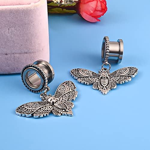 Vankula 2Pcs Skull Butterfly Hypoallergenic Stainless Steel 0G 2G Plugs Ear Gauges Tunnels Piercing Expander Stretchers Fashion Body Jewelry #TOP4