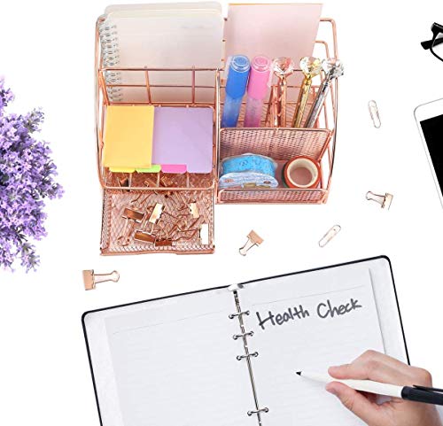 image for EZ-Tool Rose Gold Desk Organizer,Mesh Pen Holder and Pencil Holder, Sm