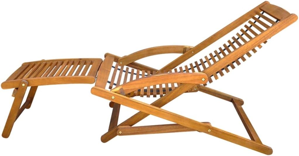 Ausla Tumbona, Diseño Ergonómico, Tumbona de Madera Resistente a la Intemperie, Plegable con Reposapiés para el Día Soleado