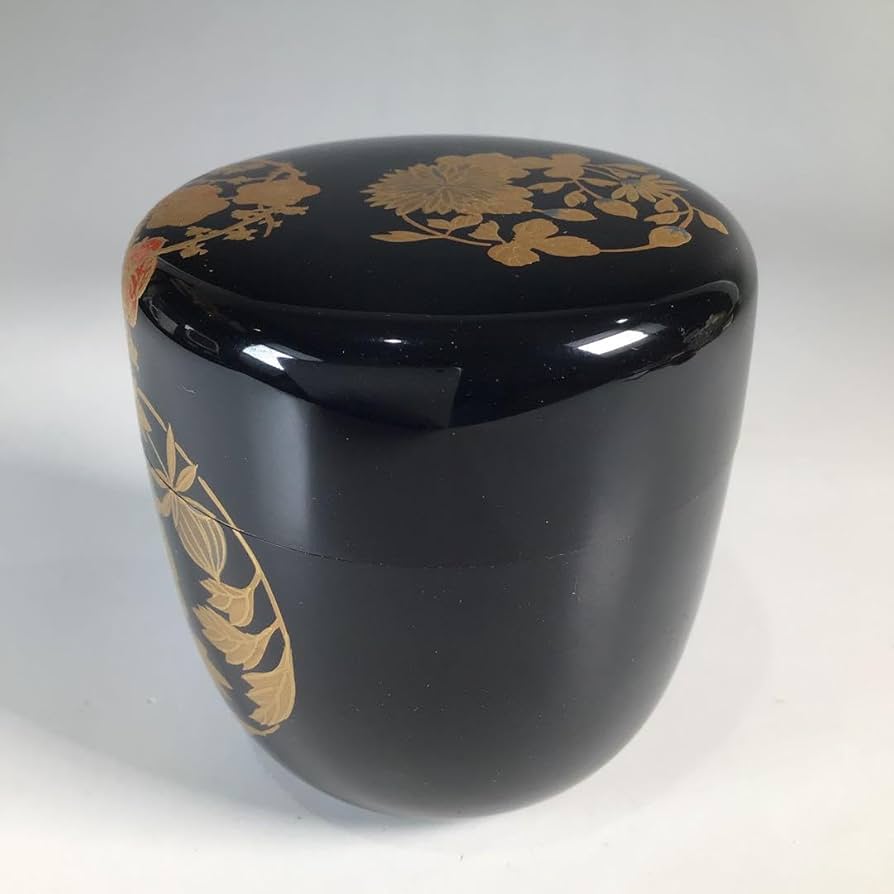 N368 棗 『岩倉隆弘峯(隆斎)作』『花丸蒔絵』『中棗』 共箱