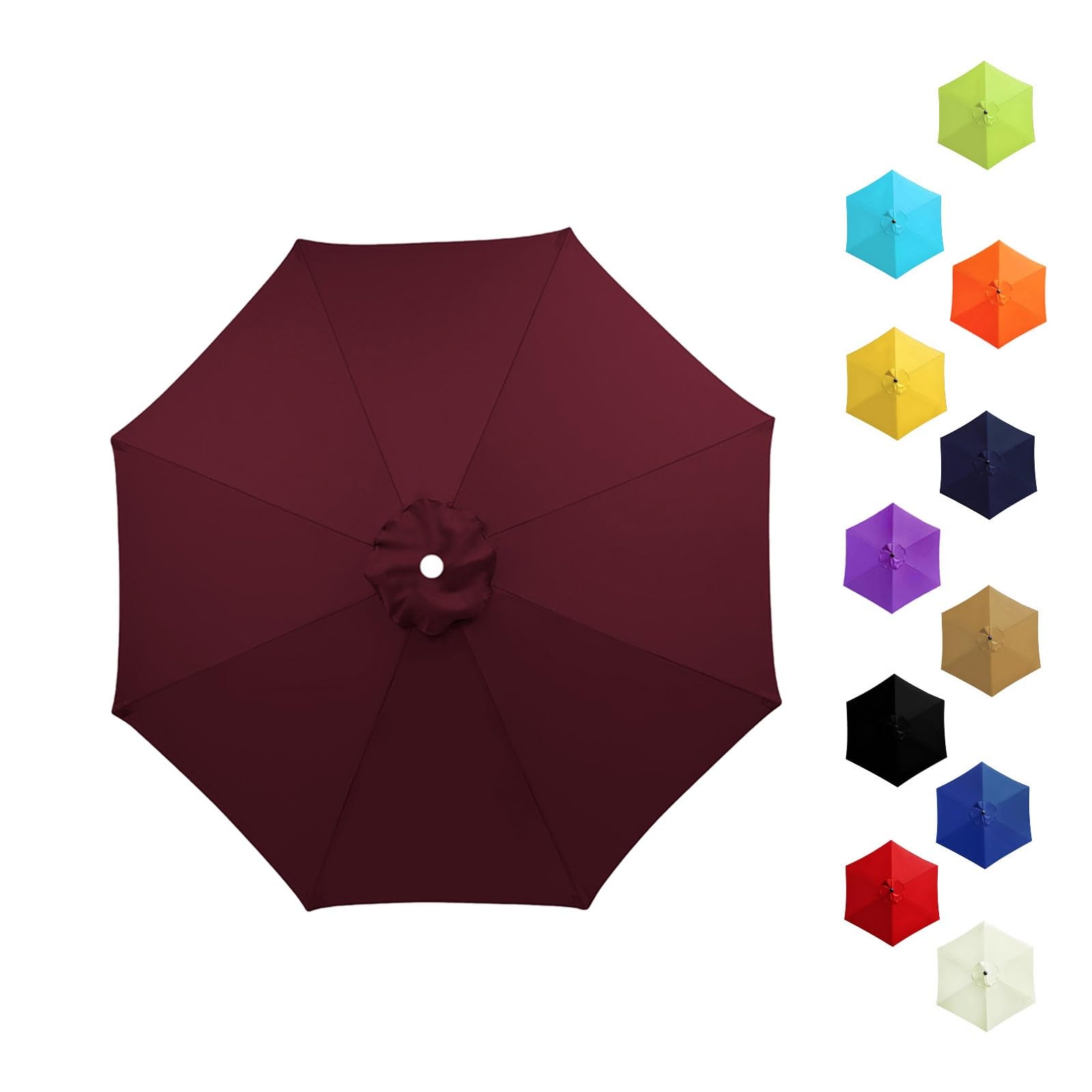 Garden Replacement Parasol Canopy 6/8 Ribs, 2.0m 2.15m 2.30m 2.5m 2.7m 3.0m 3.5m Anti-UV Patio Umbrella Replacement Canvas, Waterproof Parasol Fabric Cover for Market(Wine red,2.7m/6 Arms)