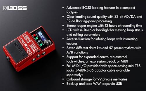 Image of Boss RC-5 Loop Station | Bundle with Gearlux Instrument Cable, Patch Cable, and Picks