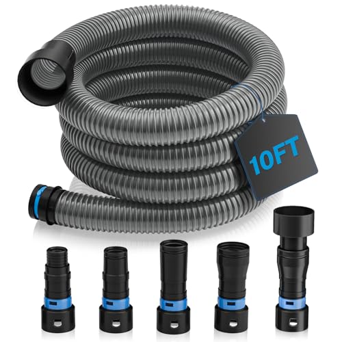 Hon&Guan 10 Ft Shop Vac Hose Kit with Quick-Connect Adapters Flexible 1 Vacuum Hose Compatible with Home & Shop Vac Expanded Multi-Brand Power Tool Adapter Set (1 to 2 )