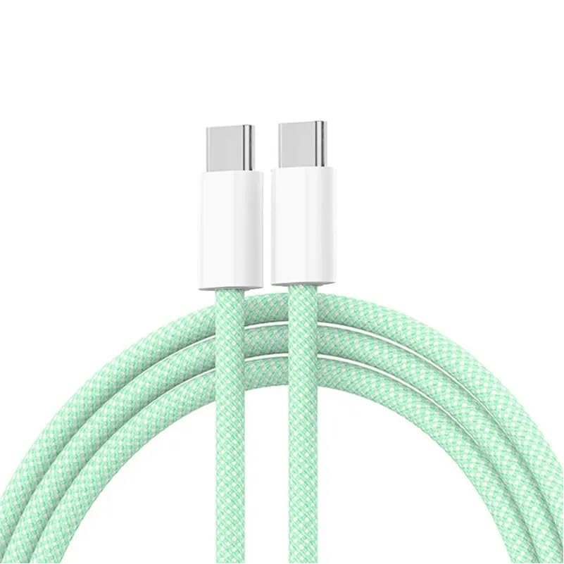 Image of Original USB-C to C Type Braided 1M Fast Charging Cable Compatible for iPhone 16 /16 Pro /Max /15 /15 Pro /Max /Samsung Galaxy S24 /S23 /S22 /S21 /iPad & More-White-Pack Of 1 Green