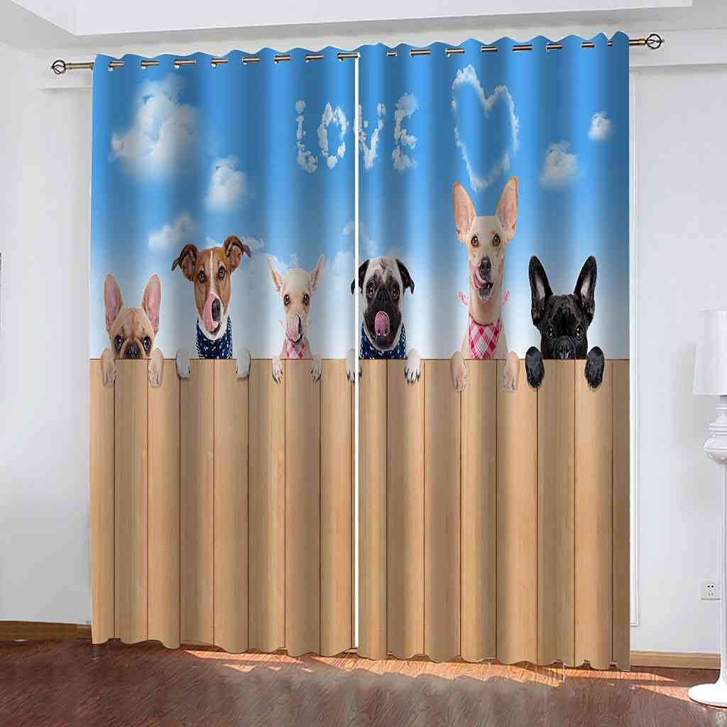 Rideaux Occultants Chiot Ciel Bleu 264x160 cm | Finition Oeillets et Tissu Solide Lourd