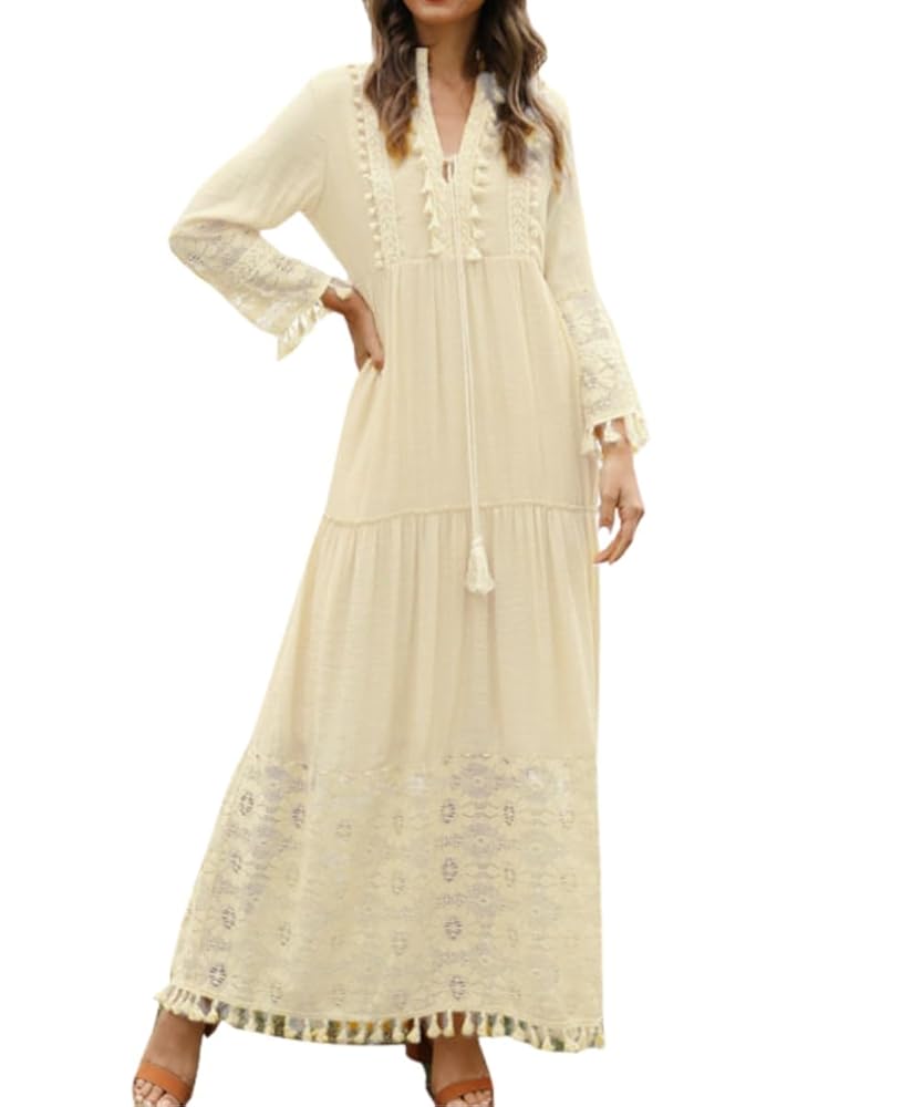 Zhyaj Boho Floral Lace Maxi Dress for Women 2024 Summer