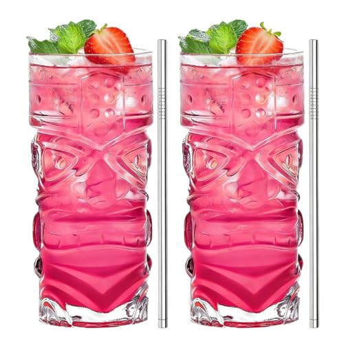 unbholkk 2 Stück Clear Tiki Gläser Cocktail Gläser Set Tiki Becher Cocktailgläser für Hawaiian Style Cocktails Mai Tai Exotische Cocktails Party Camping