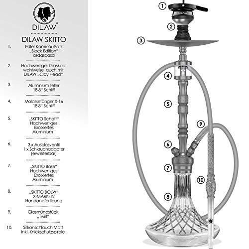 DILAW® SKITTO X Shisha Set Hookah Aluminium Alu 85cm Wasserpfeife Kaminkopf Komplettset Molassefänger Silikonschlauch… – Bild 3