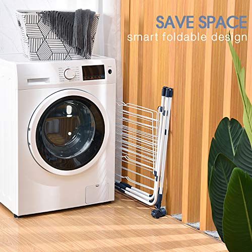 Toolf Clothes Drying Rack, 3-Tier Collapsible Laundry Rack Stand Garment Drying Station With Wheels And 4 Hooks, Indoor-Outdoor Use, For For Bed Linen, Clothing, Socks, Scarves #TOP1
