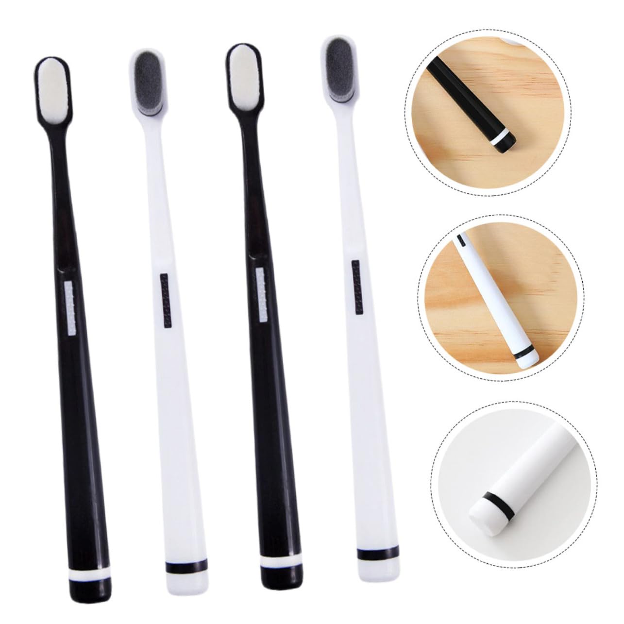Spazzolino da Denti Manuale 4 Pezzi Set Adulti Setole Morbide | Bianco e Nero, Superficie Liscia, Non Si Deforma, Penetra negli Spazi tra Denti