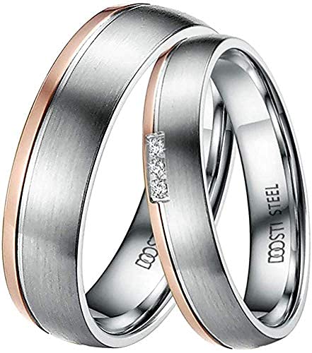 DOOSTI Paar Ringe für Damen Herren Partnerring Edelstahl Bicolor Silber Rosegold ohne/mit Zirkonia Ehering Trauring Freundschaftsring Hochzeit Ringe Frau Mann (Damenring, 56 (17.8)) Cover