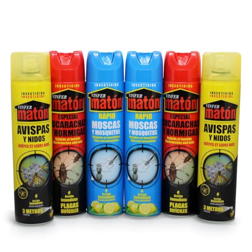 VINFERMATÓN - Pack TRIPLE ACCIÓN Insecticida contra Moscas, Mosquitos, Cucarachas, Hormigas y Avispas - 6 ud
