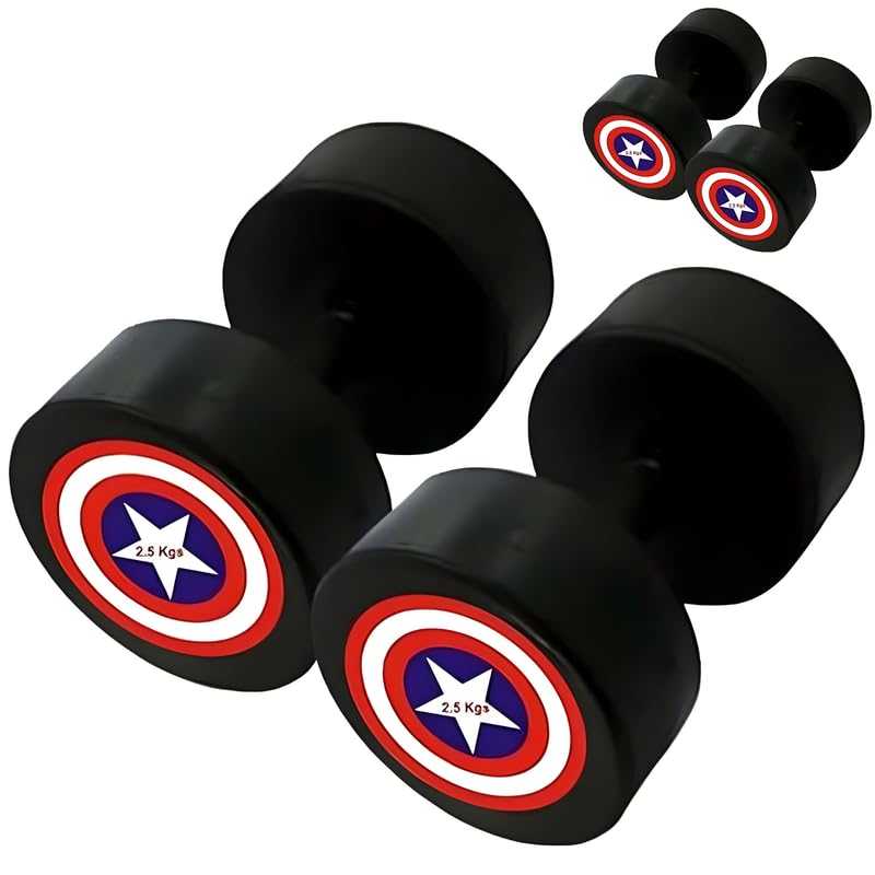 Gym Care Captain America Dumbbells Set for Home Gym 2.5 kg Rubber Grip Handle 1 pair Dumbbells set fo Fitness Gym set Home Workout I Anti Skid Round Shape Rubber Dumbbell (2.5 kg x 2)-5 kg set (B0CTCQLD9N) Amazon Price History, Amazon Price Tracker