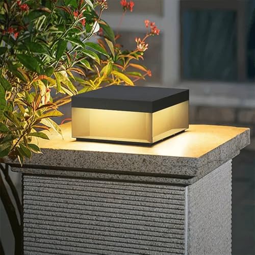 HZWJIA Solar Pillar Lamp Stainless Steel Body Deck Fence Post Cap Light IP65 Waterproof Pillar Head Lamp Gray Outdoor Waterproof Solar Pillar Lamp for Yard Landscape Pillar Light Side Length 11.7in