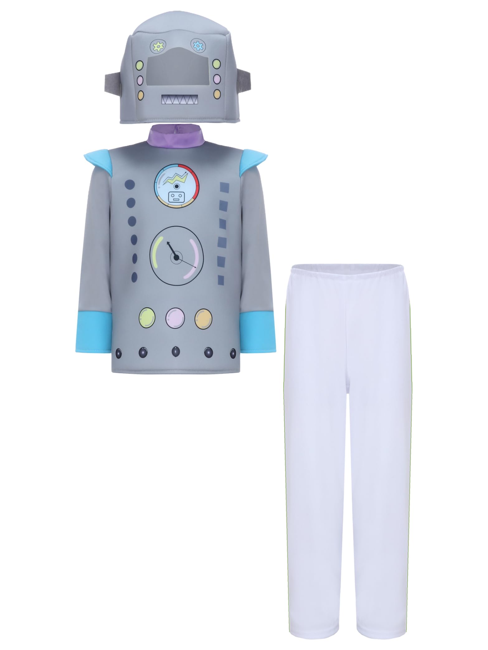 Kvysinly Unisex Kids Boys Girls 3pcs Robot Costume Colorful Printed Top Matched Elastic Waistband Pants Grey 3-4 Years