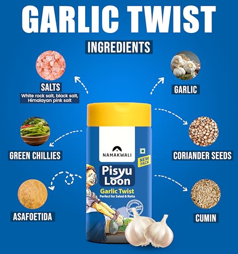 Image of Namakwali Flavoured Pahadi Salt Garlic Twist (Lehsun) Seasoning, Pack of 2 - 200 Gram | Pisyu Loon Seasoning mix for Popcorn, Noodles, Salad, Raita, Juice, Fruits, Makhana| 100% Organic, No Chemicals | SharkTank India Product