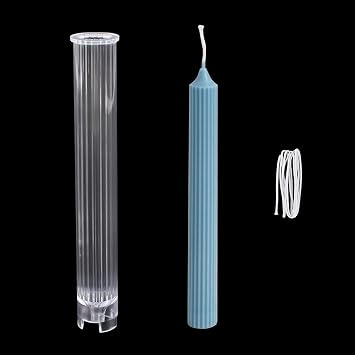 Candle Mold, 1 Piece Clear Plastic Candlestick Mold with Candle Wick Stripe Pillar Cylindrical Mould for Church Home Decor