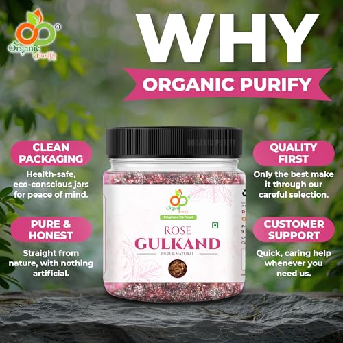 Image of Organic Purify Premium Gulkand 800 GM Jar | 100% Sun-Cooked Pure Rose Petal Jam With No Artificial Flavors | 100% Natural Rose Petal Jam | Good for gut health, No preservatives