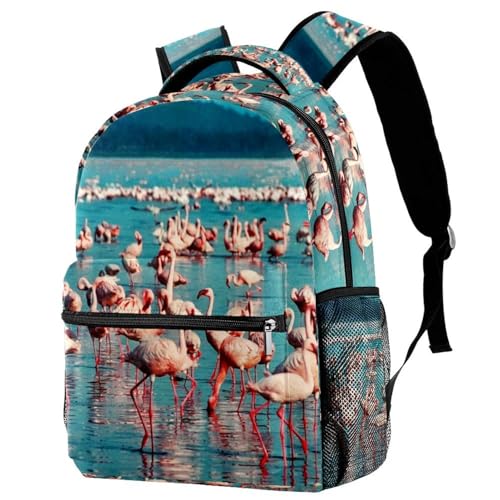 Sac à dos pour ordinateur portable motif flamant rose avec grand compartiment ergonomique d'école