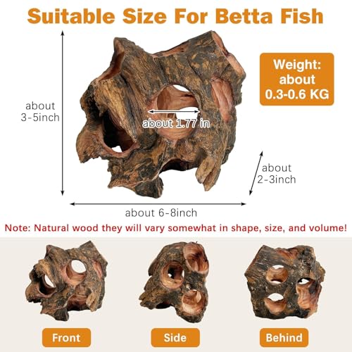 Image of PINVNBY Betta Fish Cave Natural Wood Betta Fish Hideout for Aquarium Fish Tank Decorations Hideout Betta Fish Accessories Habitat Shelter for Crayfish Shrimp and Other Aquatic Pets