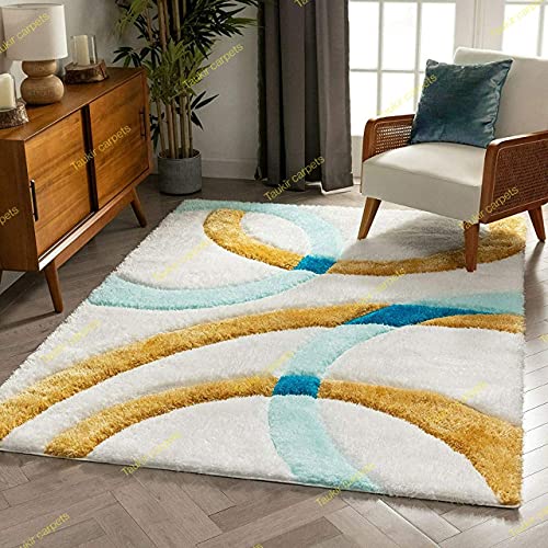Image of Shaggy Carpet for Living Room 7 X 10 FEET Fluffy Plush Area Rug, Thick Fur Floor Carpet Modern Cozy Rug for Home Decor, Kids Room Bedside Hall, Durable Comfortable Shaggy Rug (Green;Yellow;Ivory)
