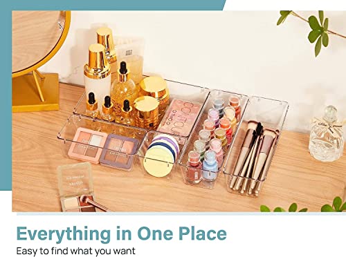 Image of 11 Pcs Drawer Organizer Versatile Vanity Drawer Storage Bins, Clear Plastic Drawer Organizer Trays, Customize Layout Organizer for Makeup and Bathroom Vanity (Clear) (11 pc)