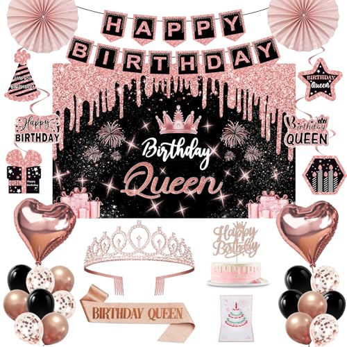 Birthday Decorations for Women,32PCS Birthday Queen Party Decorations