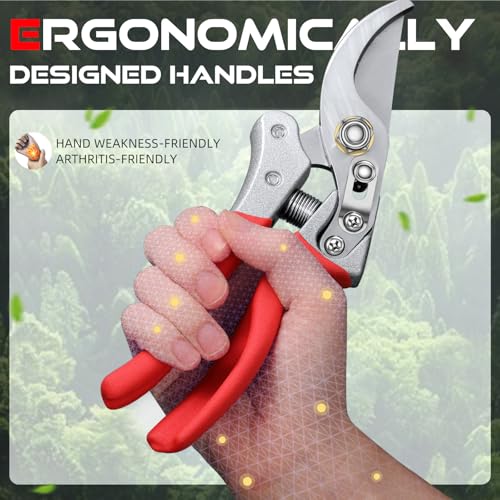 Image of DECERK Professional Bypass Pruning Shears, Ultra Sharp Garden Scissors & Clippers, Effortless 3 /4 inch Branch Hedge Clippers