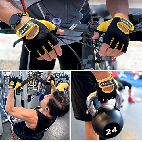 Workout Gloves For Men And Women, Fingerless Weight Lifting Gloves With Cushioned Palms, Gym Gloves For Exercise Fitness Training Climbing Cycling, Breathable And Lightweight (Large, Black/Yellow) #TOP3
