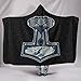 Feinny Thor's Hamme Viking Hooded Blanket, Norse Myth Mjolnir 3D Print Wearable Super Doux Hiver Chaud Sherpa Fleece Flanelle Voyage Peluche Cape Wrap Couverture,Noir,Adult 79"X59"