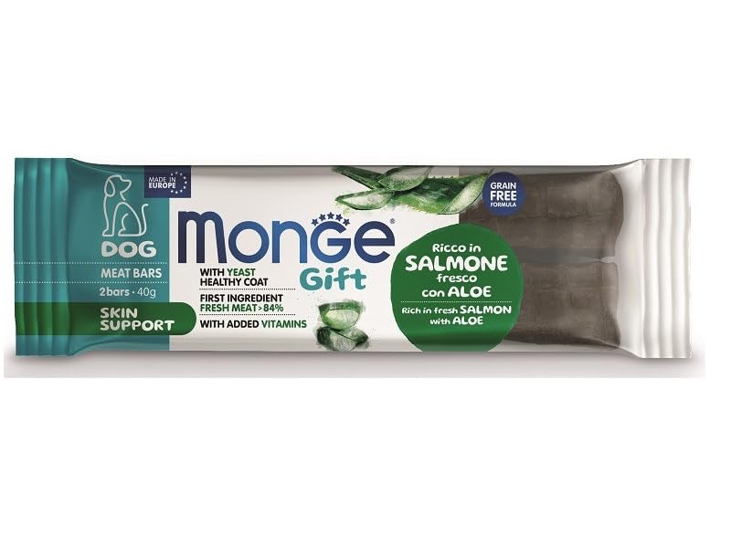 Monge Gift Meat Bars Snack Per Cane Cani Dog Gusto Di Salmone Con Aloe 6 BUSTINE DA 40g CADAUNO