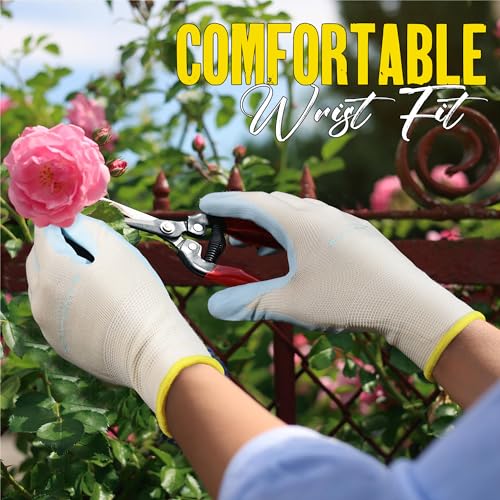 Handlandy Womens Gardening Gloves, 3 Pairs Breathable Nitrile Coated Yard Work Gloves thumb #3